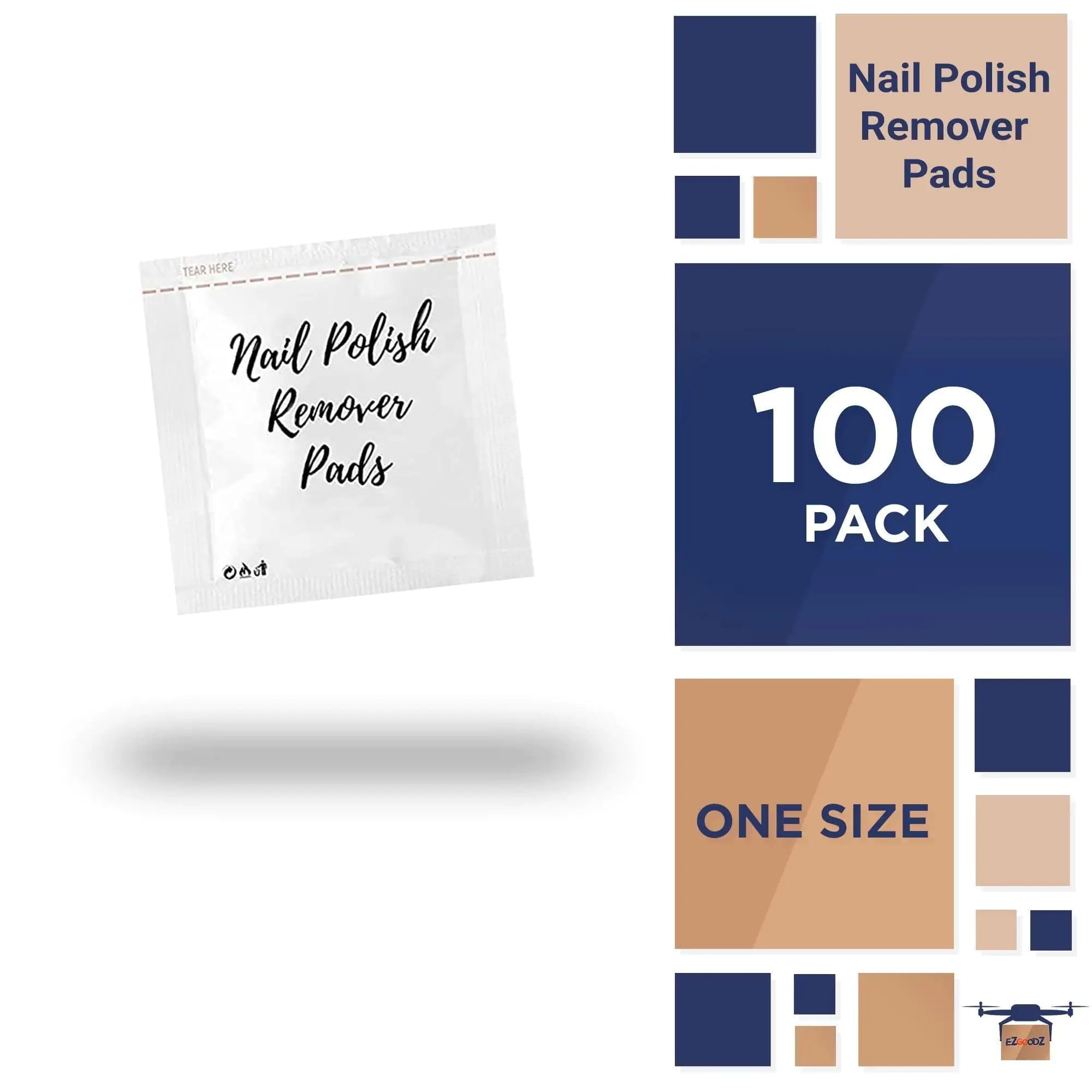 Hydrating Nail Polish Remover Pads - 100 Pack, Non - Acetone, Aloe Enriched - GNS Beauty & Personal Care