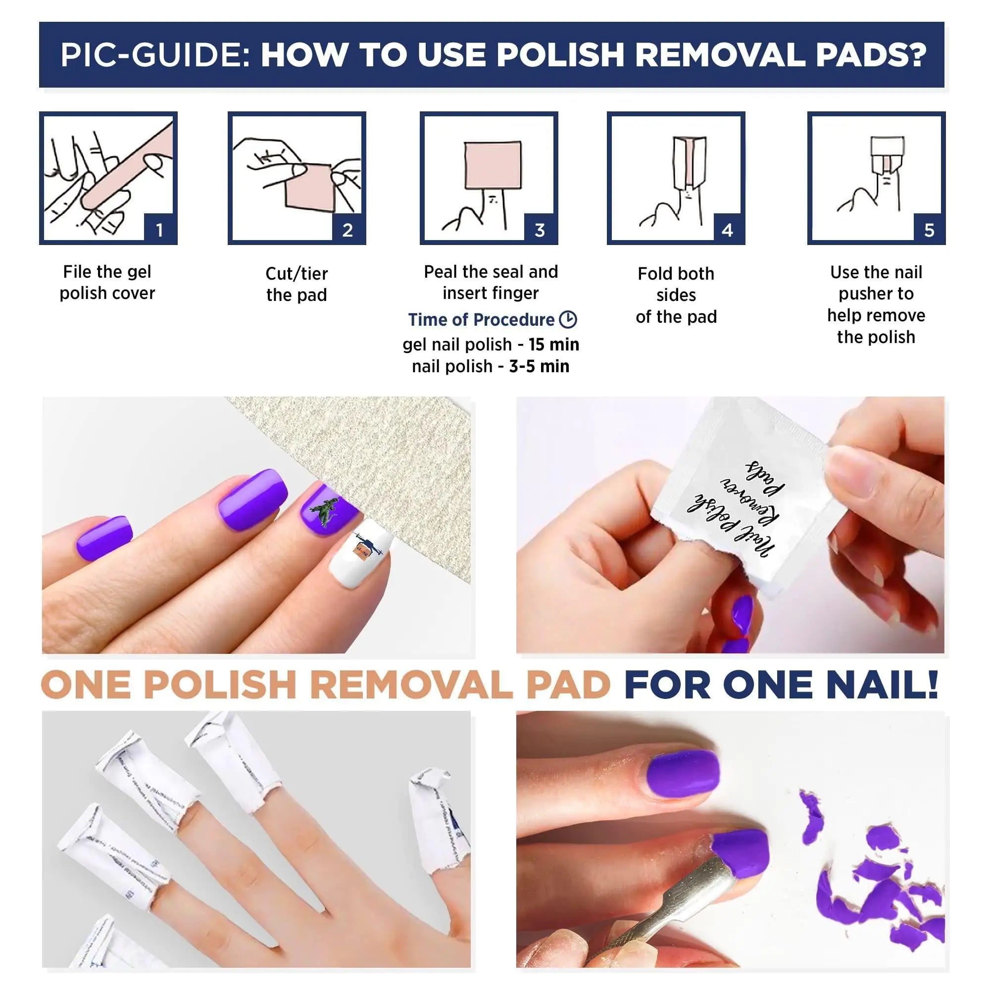 Hydrating Nail Polish Remover Pads - 100 Pack, Non - Acetone, Aloe Enriched - GNS Beauty & Personal Care