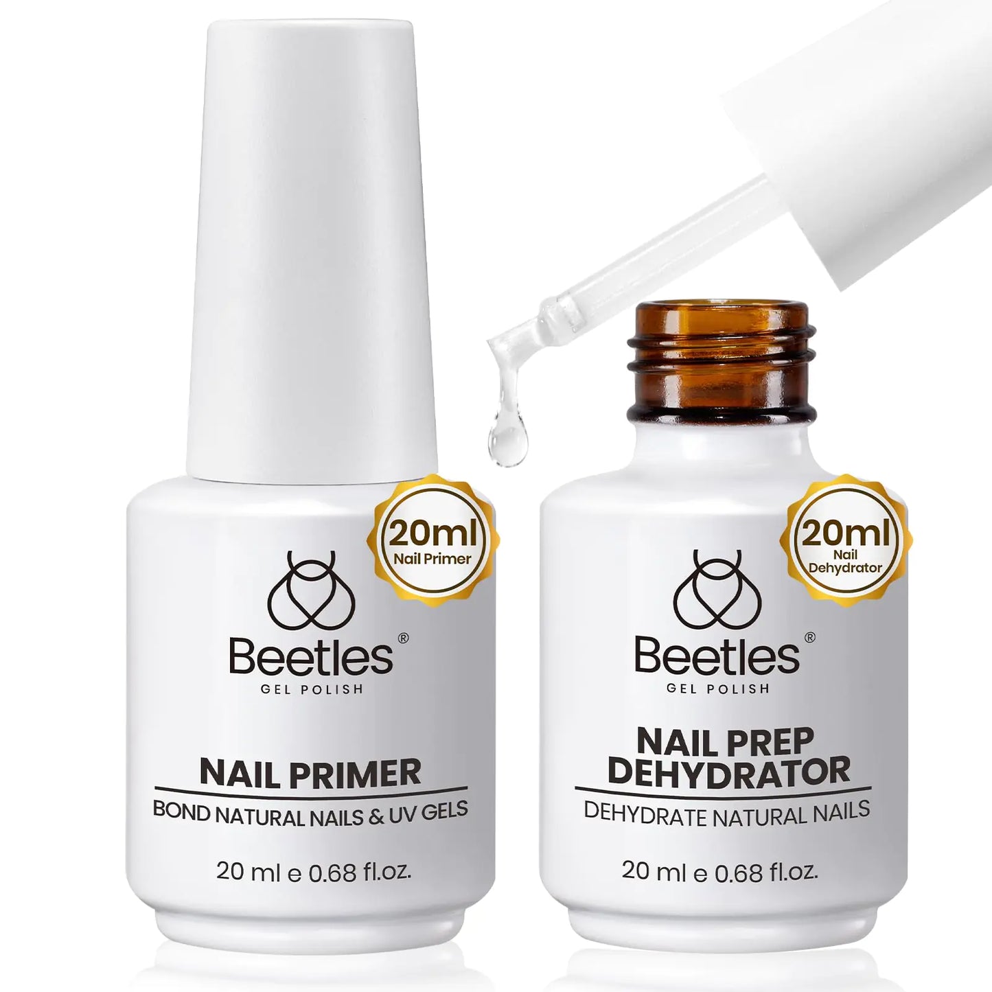 Beetles Nail Dehydrator and Primer Kit - 20ml, Acid-Free, Superior Nail Bond for UV Gels