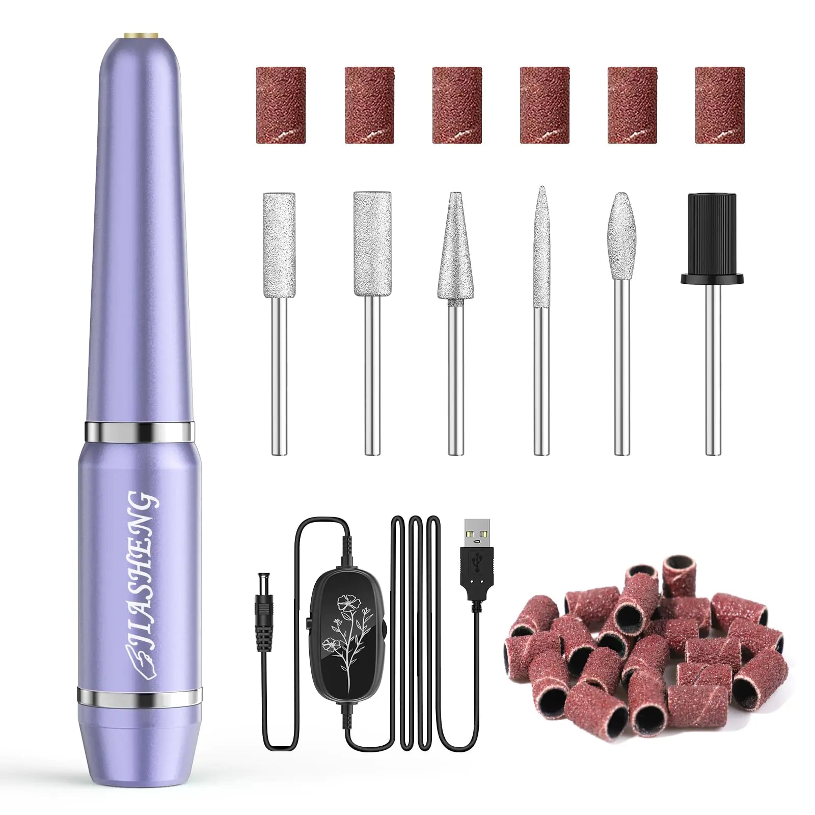 JIASHENG USB Electric Nail Drill – Portable Lilac Nail File Kit for Acrylic & Gel Nails - GNS Beauty & Personal Care