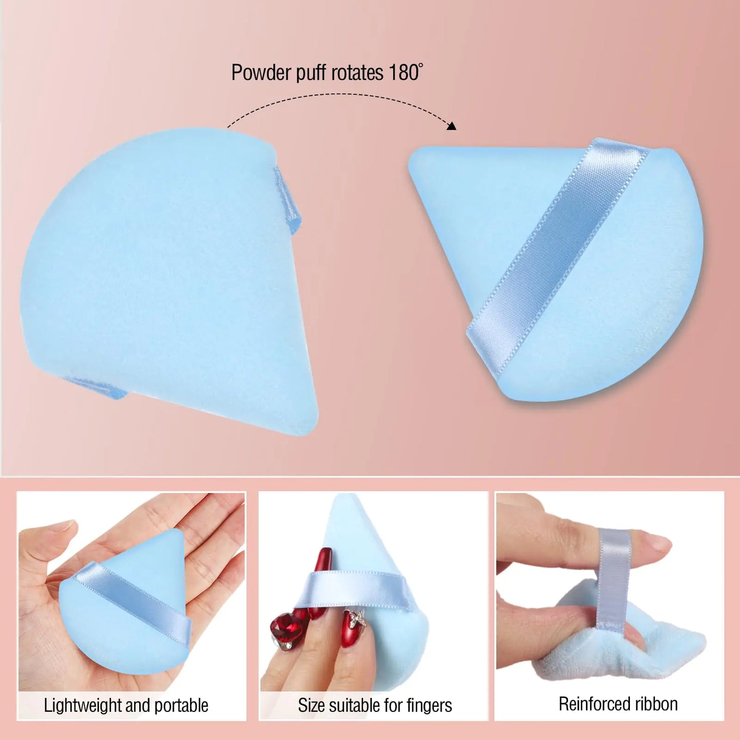 Best Powder Puff Set for All Skin Types – 6 Triangle Velvet Makeup Sponges, Blue