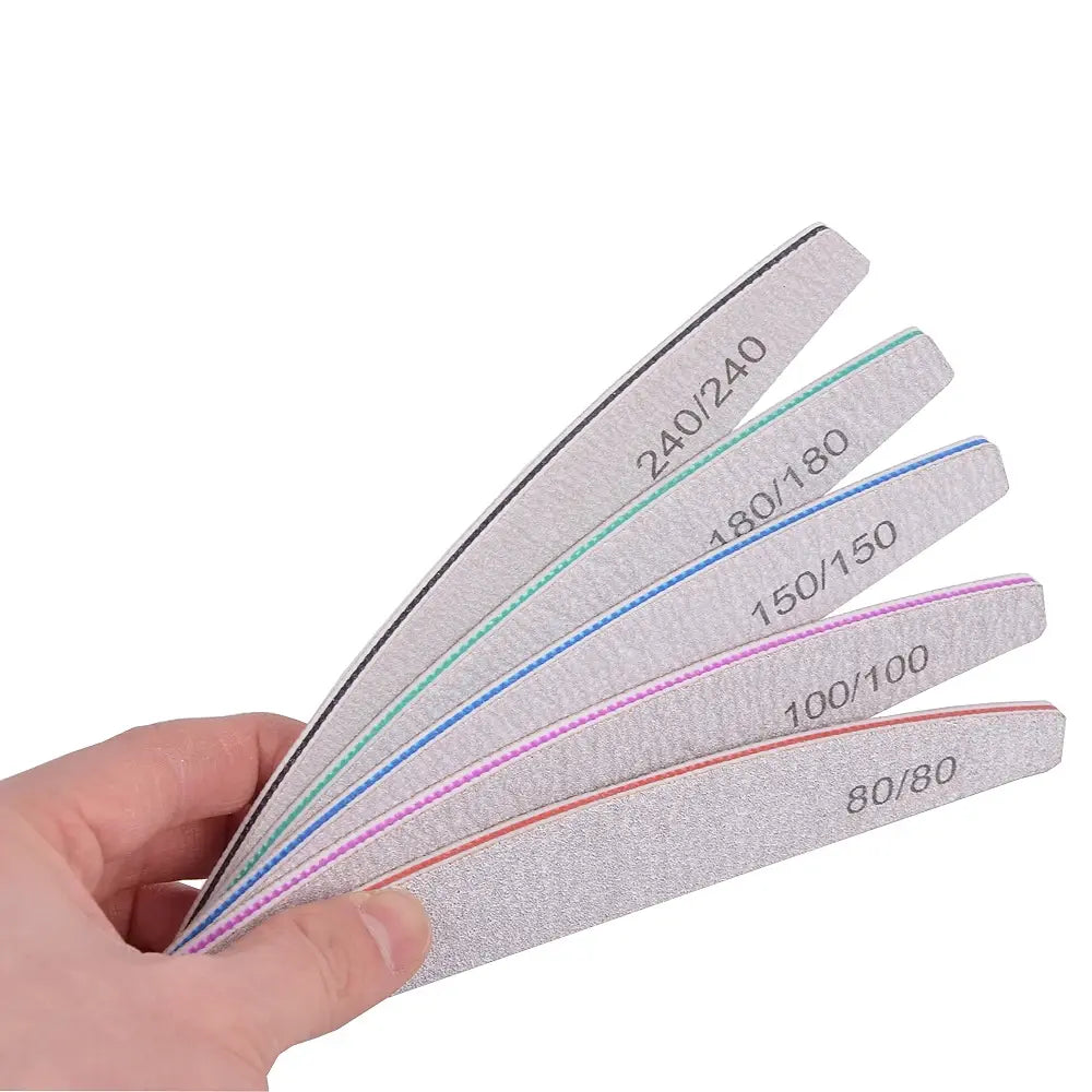 Professional Nail File Set - 5/10 Pcs, 80 to 240 Grit, Half-Moon Design