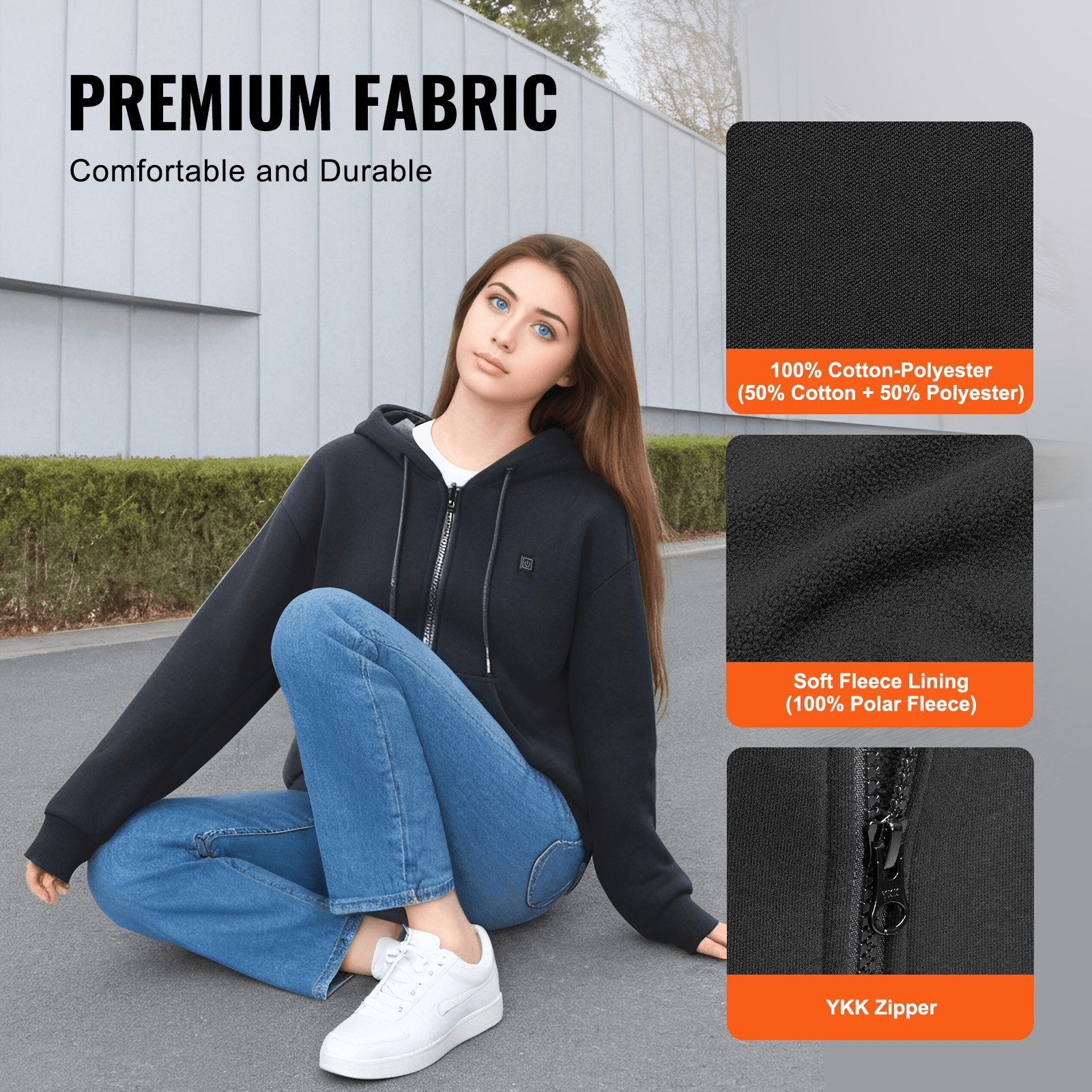 Long Lasting Heated Hoodie - Unisex Lightweight Zip - Up with 10 - Hour Battery (Medium, Black) - GNS Beauty & Personal Care