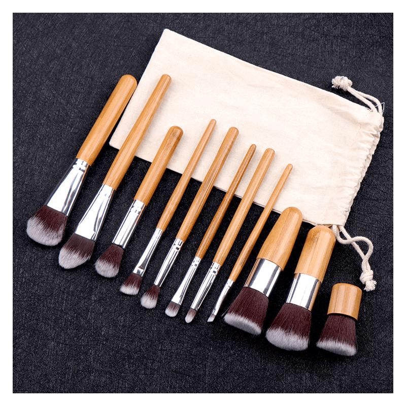 Lucky Beauty 11 - Piece Bamboo Makeup Brush Set - Vegan & Eco - Friendly - GNS Beauty & Personal Care