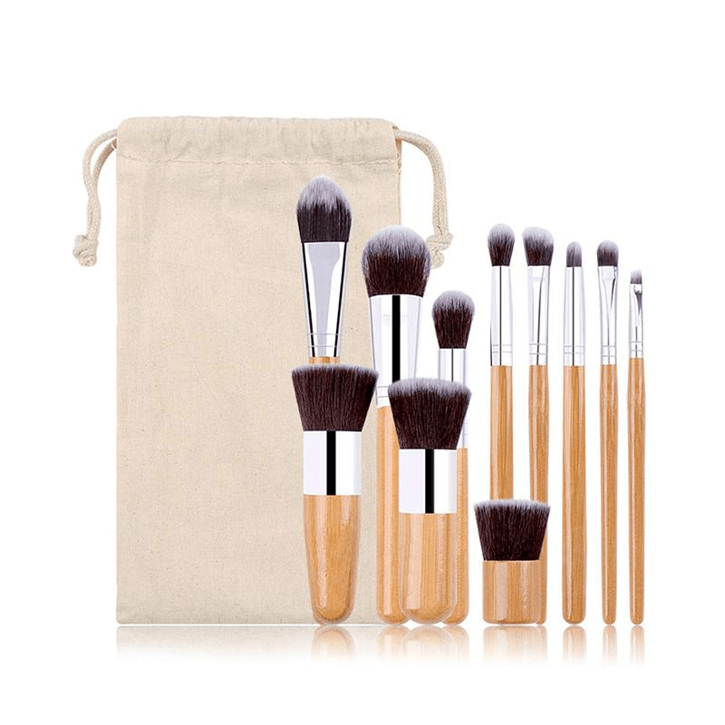 Lucky Beauty 11 - Piece Bamboo Makeup Brush Set - Vegan & Eco - Friendly - GNS Beauty & Personal Care