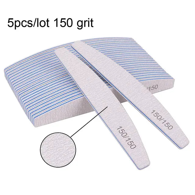 Professional Nail File Set - 5/10 Pcs, 80 to 240 Grit, Half-Moon Design