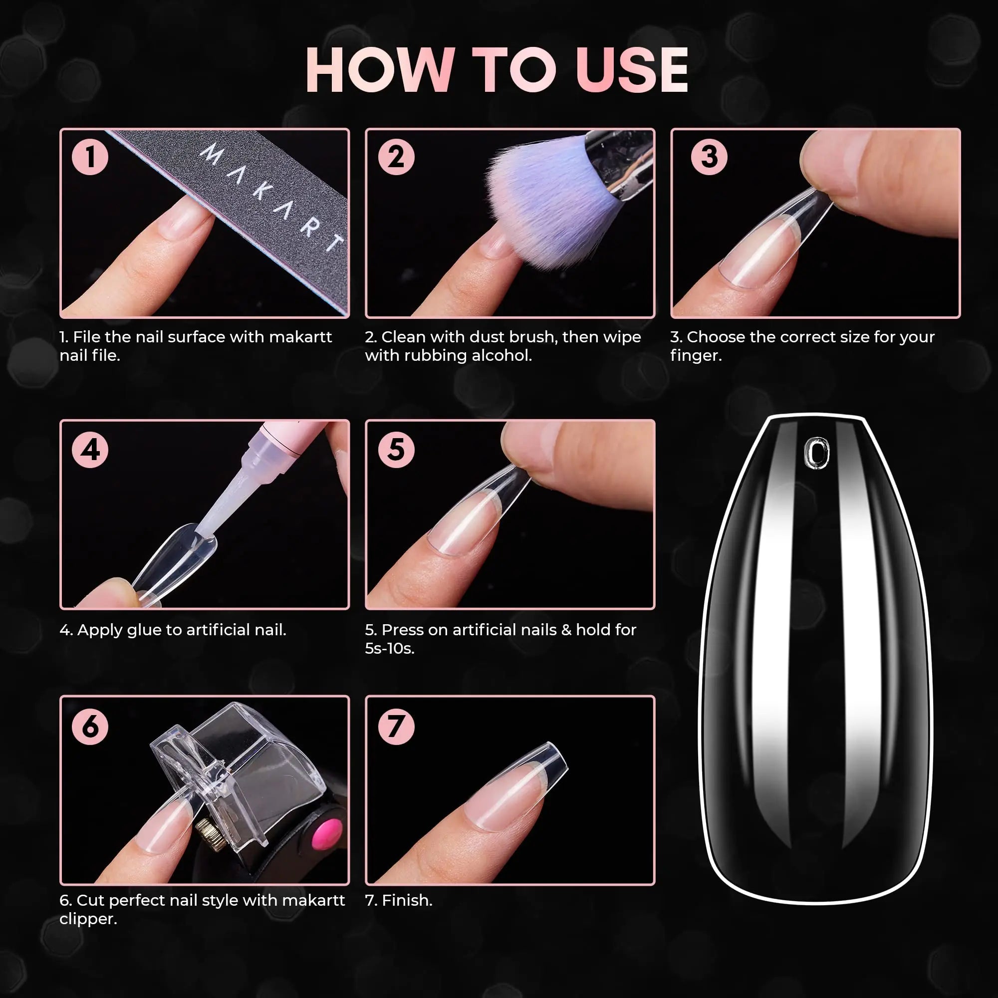 Makartt Clear Coffin Acrylic Nail Tips Kit with Glue - 500pcs - GNS Beauty & Personal Care