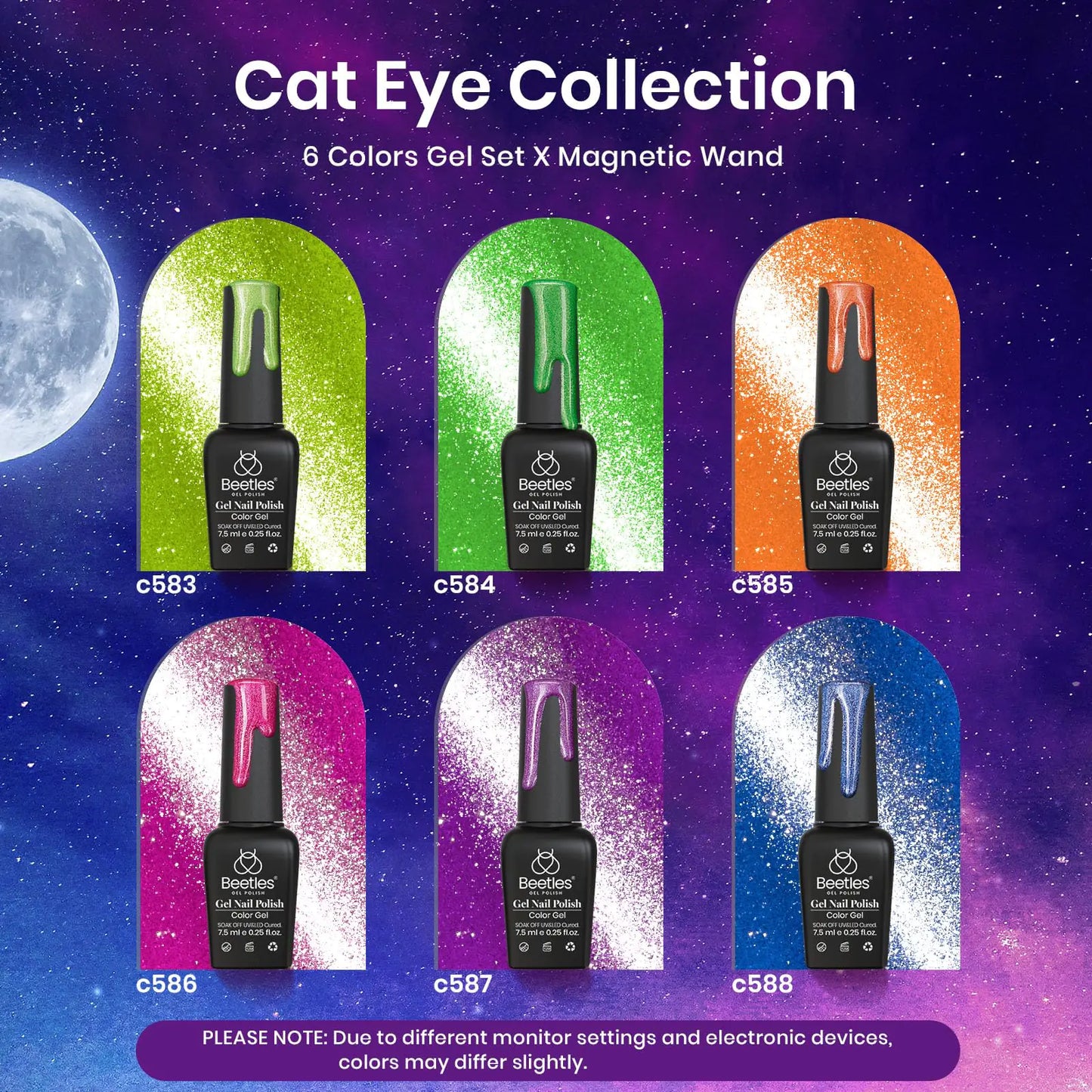 Beetles Neon Cat Eye Gel Nail Polish Kit - 6 Colors