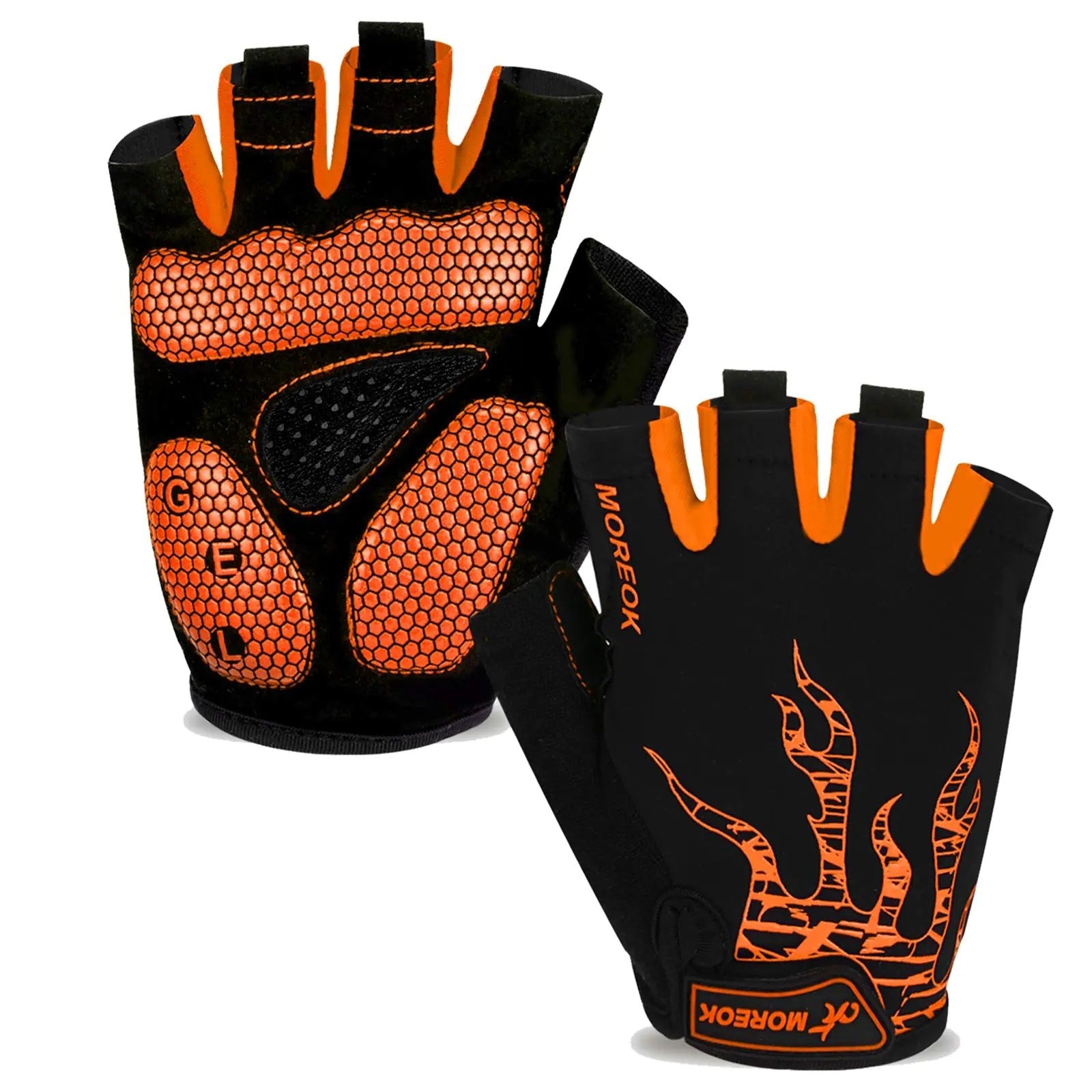 MOREOK Unisex Half Finger Gym Gloves - Gel Padded, Orange XXL - GNS Beauty & Personal Care