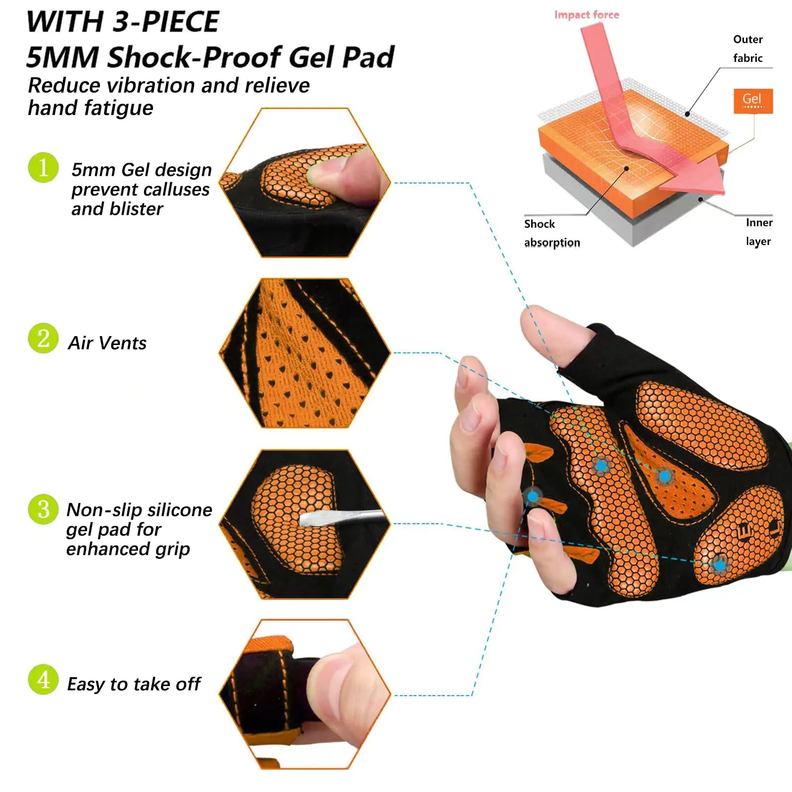 MOREOK Unisex Half Finger Gym Gloves - Gel Padded, Orange XXL - GNS Beauty & Personal Care