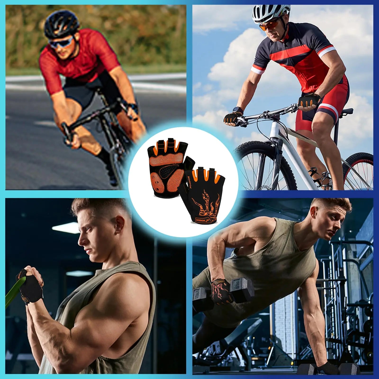 MOREOK Unisex Half Finger Gym Gloves - Gel Padded, Orange XXL - GNS Beauty & Personal Care