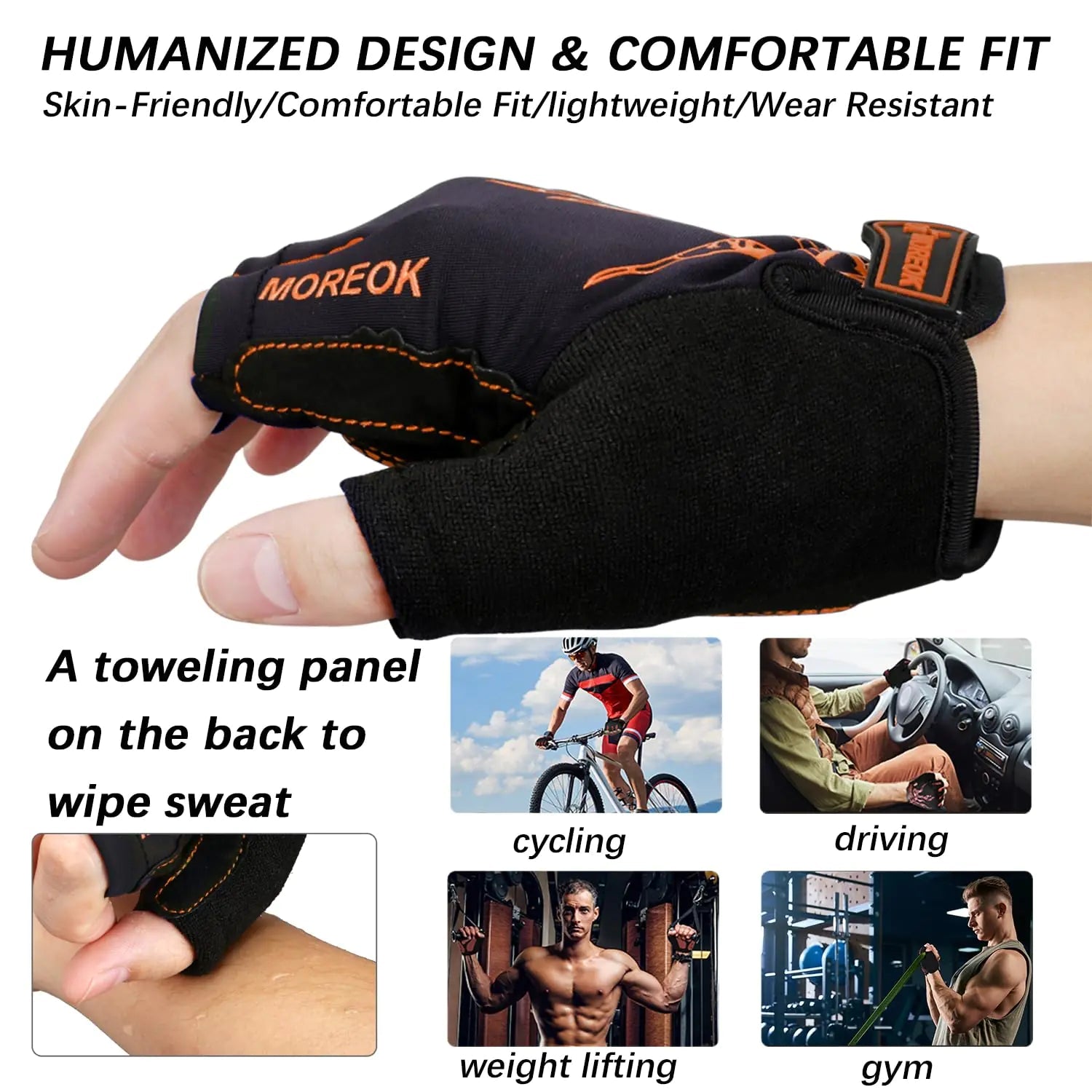 MOREOK Unisex Half Finger Gym Gloves - Gel Padded, Orange XXL - GNS Beauty & Personal Care