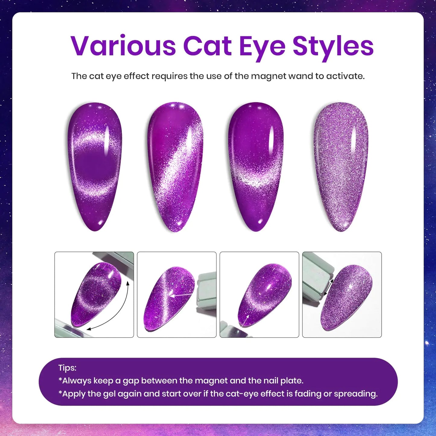 Beetles Neon Cat Eye Gel Nail Polish Kit - 6 Colors