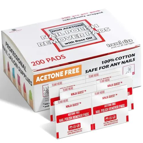 Nail Polish Remover Pads (200 - Pack) - Non - Acetone & Individually Wrapped - GNS Beauty & Personal Care