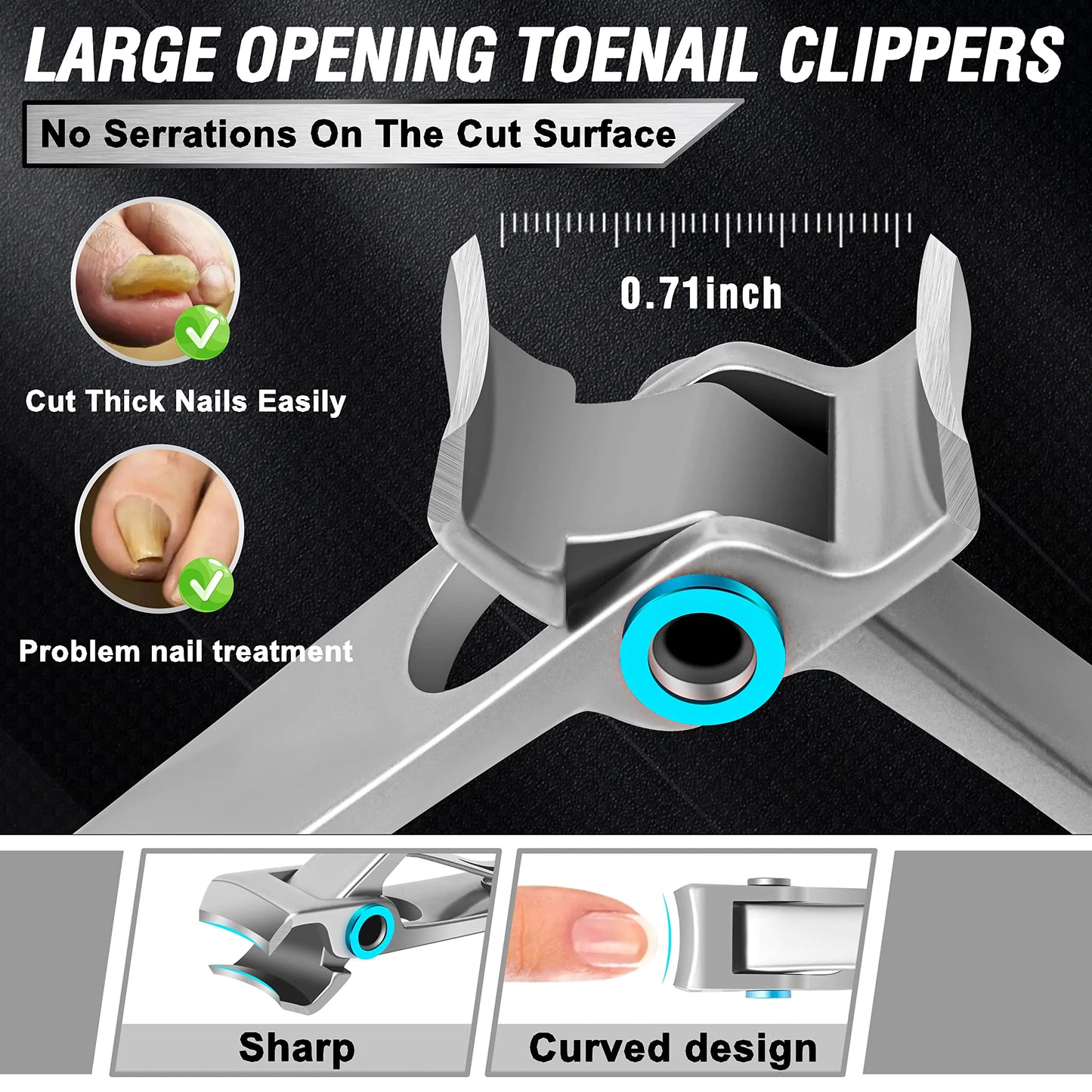 Aucurwen Heavy Duty Toenail Clippers for Thick Nails - 7Pcs Set