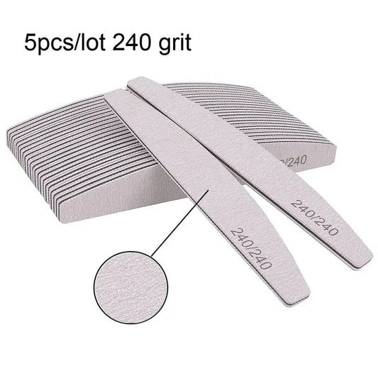 Professional Nail File Set - 5/10 Pcs, 80 to 240 Grit, Half-Moon Design