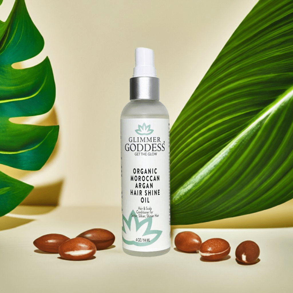 Organic Argan Oil Hair Shine Spray by Glimmer Goddess – Lightweight Gloss, Frizz Control, 4 oz - GNS Beauty & Personal Care