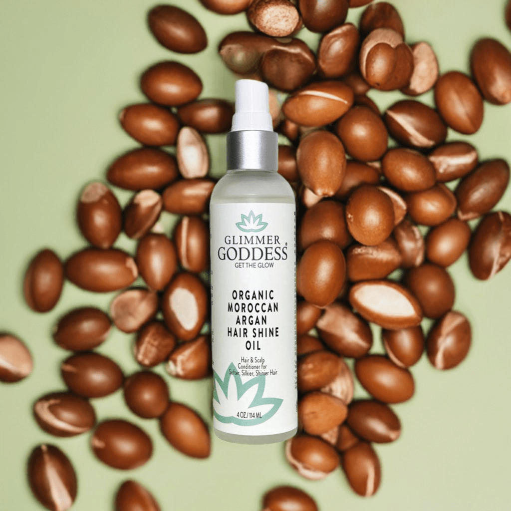 Organic Argan Oil Hair Shine Spray by Glimmer Goddess – Lightweight Gloss, Frizz Control, 4 oz - GNS Beauty & Personal Care
