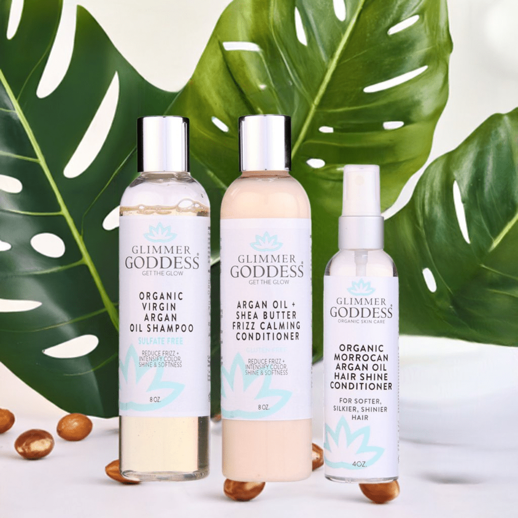 Organic Argan Oil Hair Treatment Trio - Hydrating Shampoo, Conditioner & Shine Spray - GNS Beauty & Personal Care