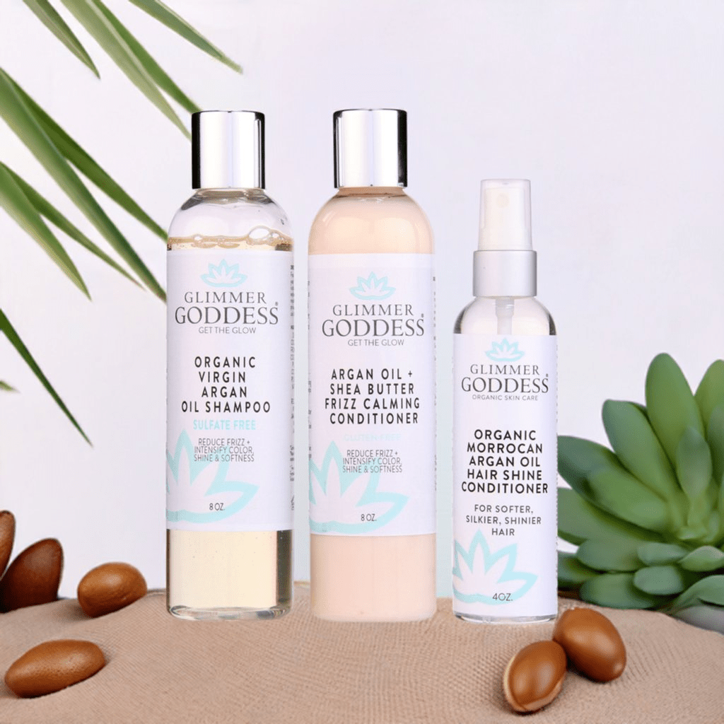 Organic Argan Oil Hair Treatment Trio - Hydrating Shampoo, Conditioner & Shine Spray - GNS Beauty & Personal Care