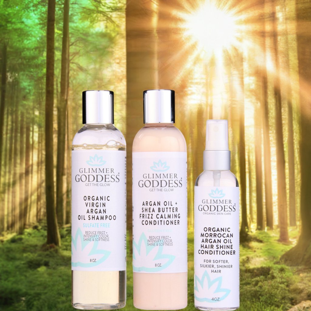 Organic Argan Oil Hair Treatment Trio, Hydrating Shampoo, Deep Conditioner, and Hair Shine Spray - GNS Beauty & Personal Care