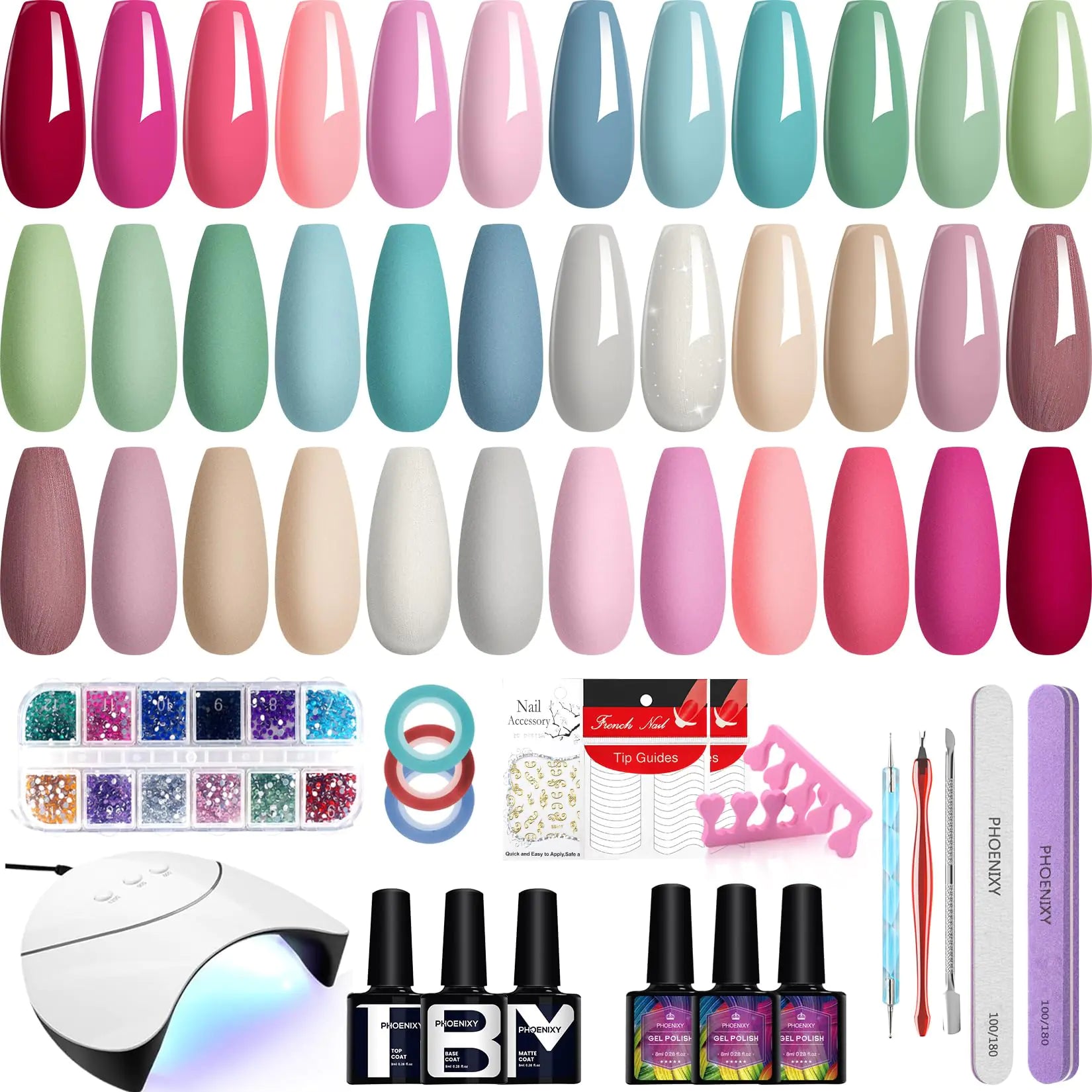 Phoenixy Gel Nail Polish Kit – 36 PCS Manicure Set with 36W UV LED Lamp - GNS Beauty & Personal Care