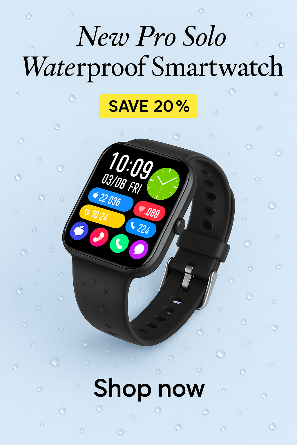 PRO FIT SOLO IP67 Waterproof Smartwatch, 1.69" OLED, Health & Fitness Tracker - GNS Beauty & Personal Care