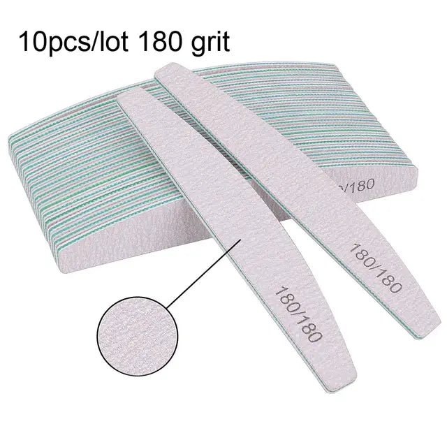 Professional Nail File Set - 5/10 Pcs, 80 to 240 Grit, Half - Moon Design - GNS Beauty & Personal Care