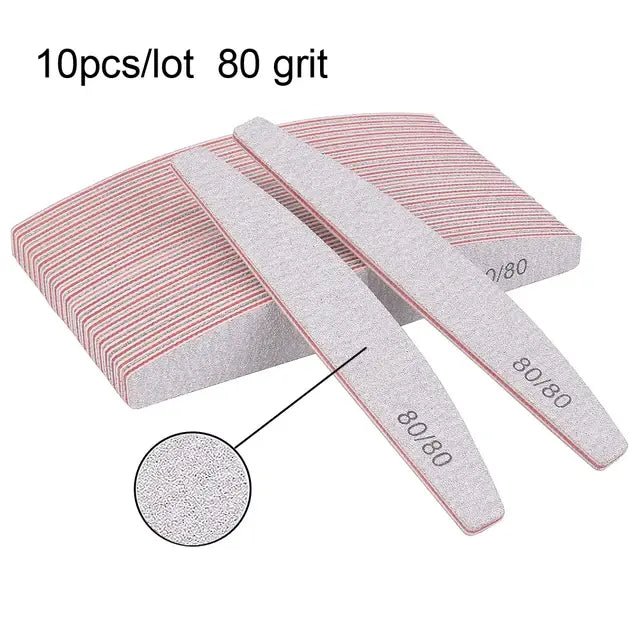 Professional Nail File Set - 5/10 Pcs, 80 to 240 Grit, Half - Moon Design - GNS Beauty & Personal Care