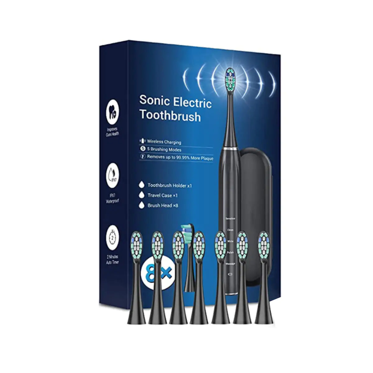 Smart Sonic Toothbrush with 8 Heads & USB Charging