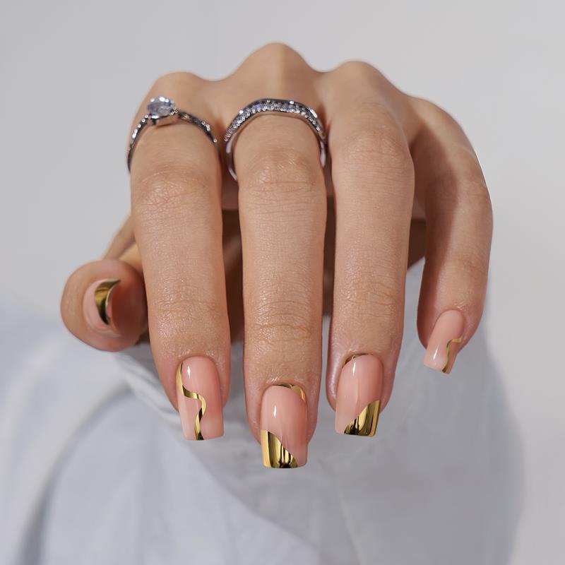 Short Square Press On Nails Golden Nude Gel Kit - GNS Beauty & Personal Care