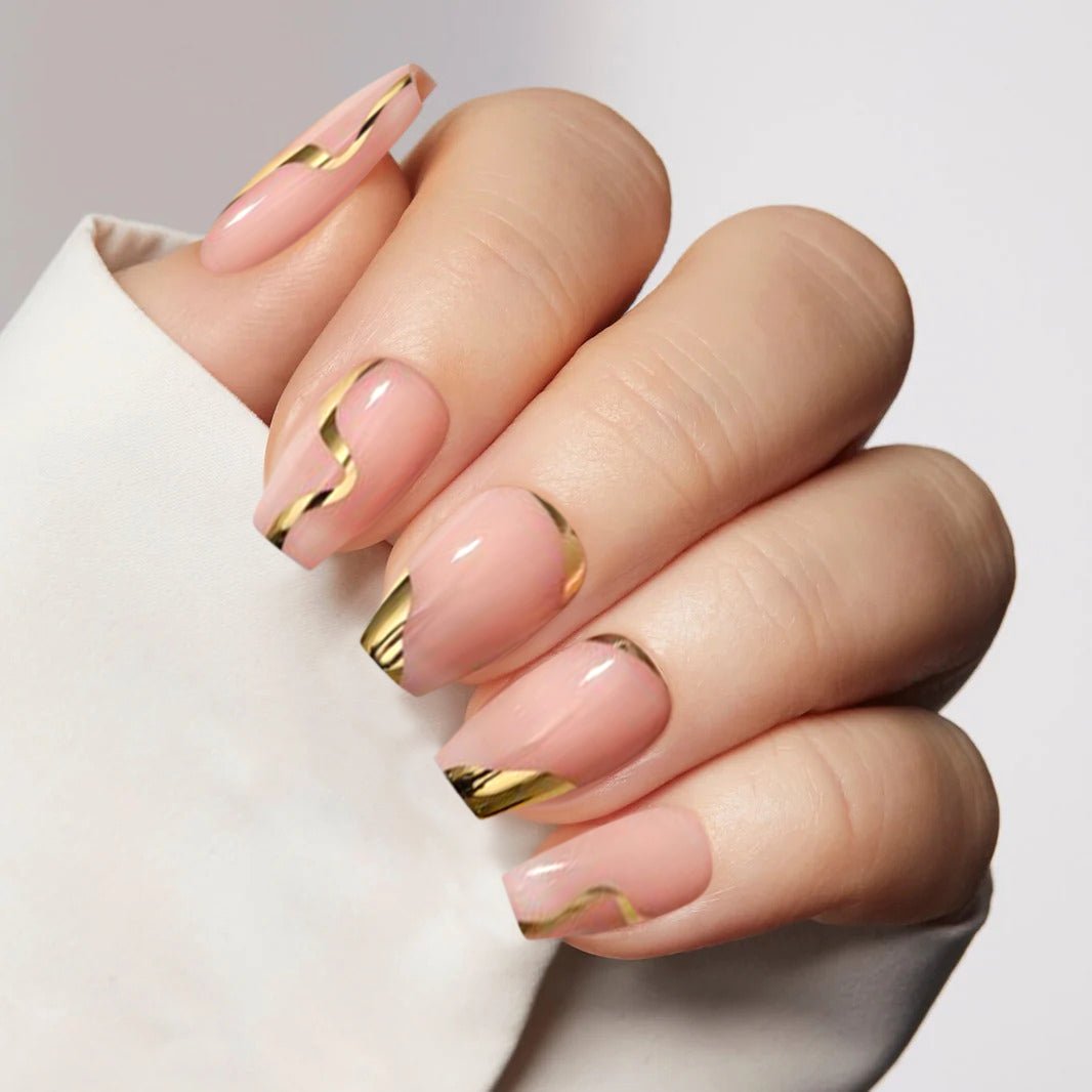 Short Square Press On Nails Golden Nude Gel Kit - GNS Beauty & Personal Care