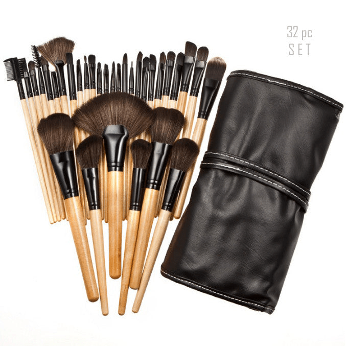 Sustainable 32 - Piece Makeup Brush Set with Vegan Storage Pouch - GNS Beauty & Personal Care
