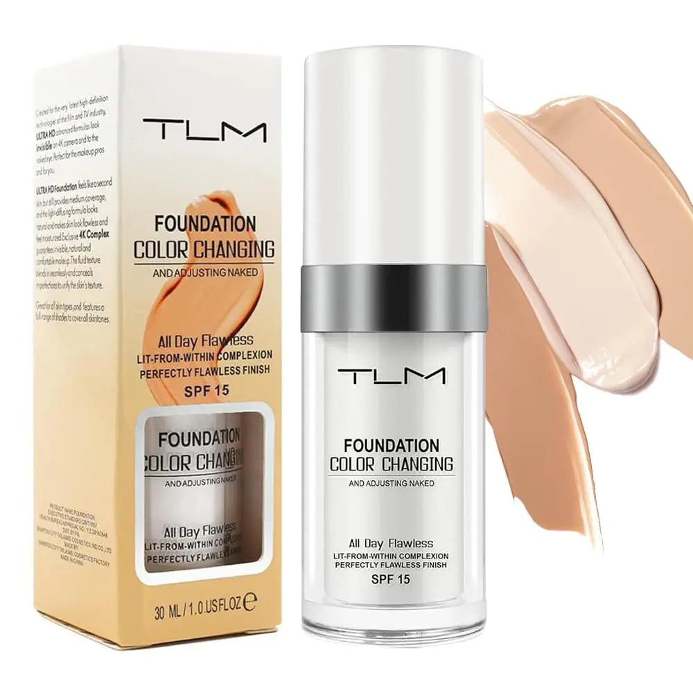TLM Colour Changing Liquid Foundation Hides Wrinkles & Lines BB Cream Makeup Base Concealer Cover Moisturizing Fluid for all Skin Tone SPF15 (30ml) - GNS Beauty & Personal Care