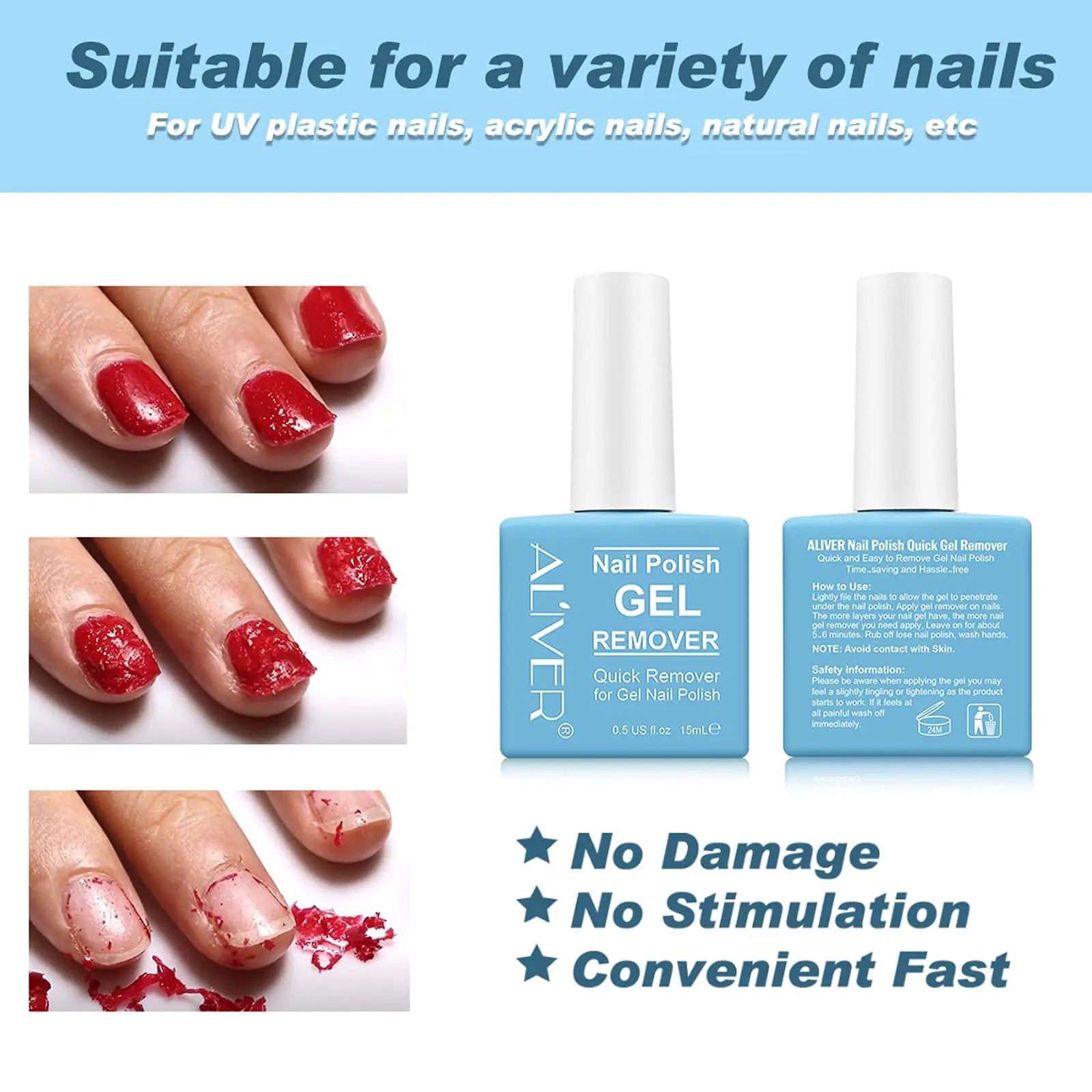 Tudiqe Gel Nail Polish Remover 3 - Pack, Soak - Off Gel Remover - Fast 2 - 5 Minute Formula, Professional Strength, 1.5 Oz (Blue) - GNS Beauty & Personal Care