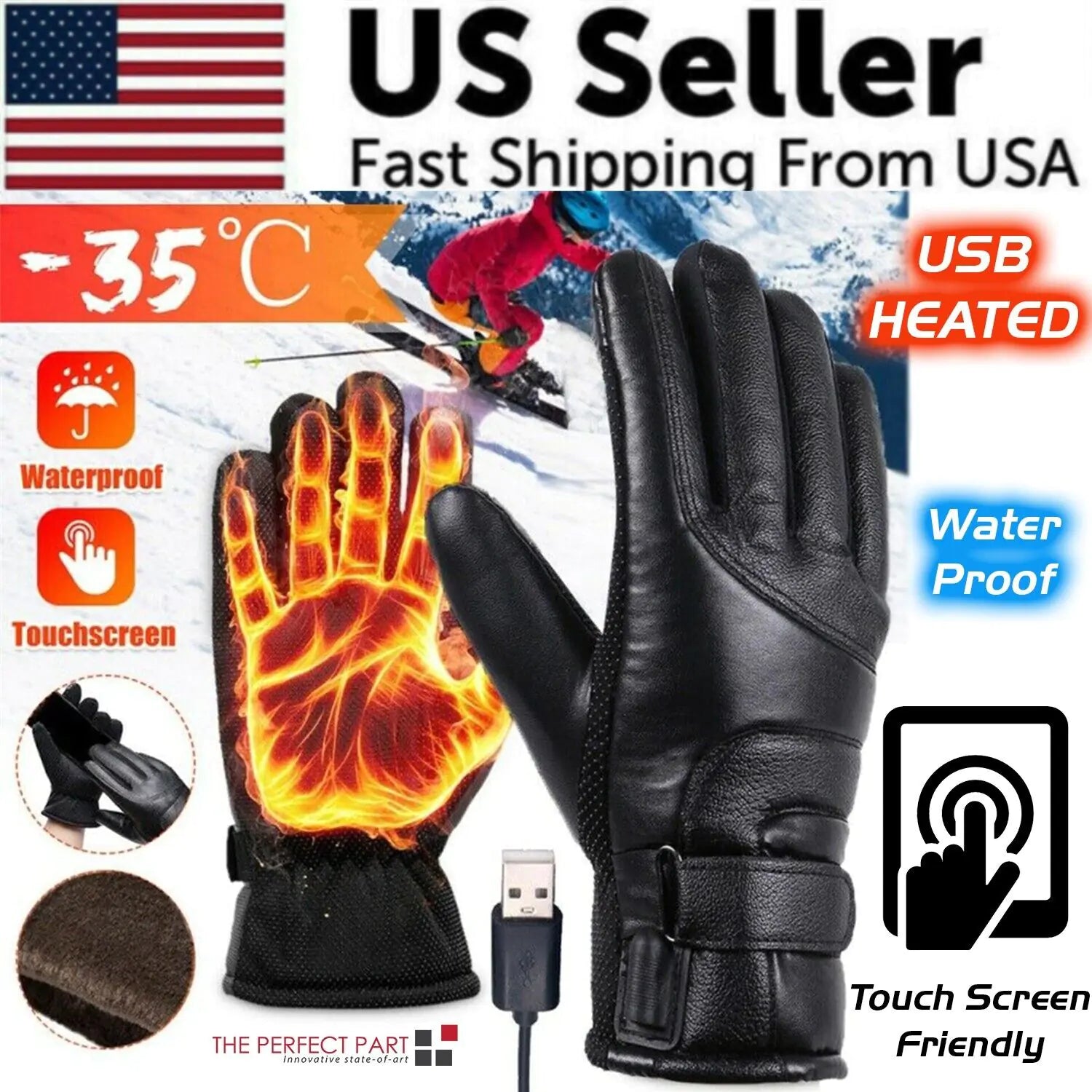 USB Heated Gloves for Winter, Waterproof Touchscreen Thermal Warmers - GNS Beauty & Personal Care