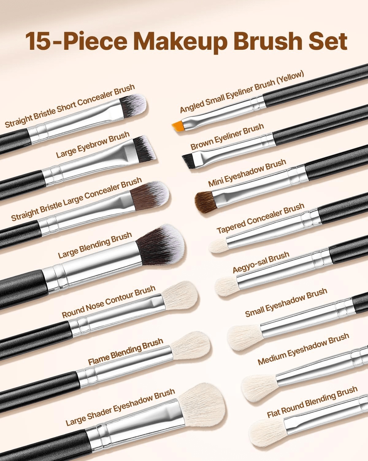 🖌️ VEVOR 15PCS Makeup Brush Set - GNS Beauty & Personal Care