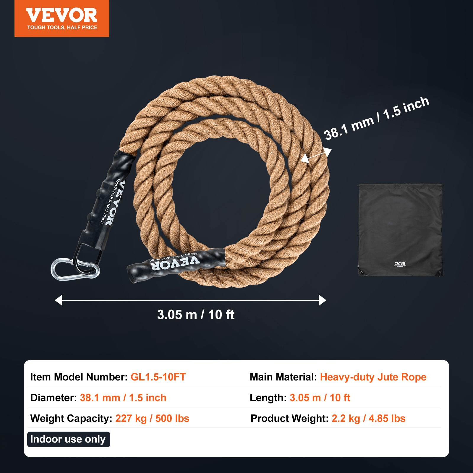 VEVOR 1.5"x10FT Gym Climbing Rope Fitness Strength Training Rope Home Exercise - GNS Beauty & Personal Care