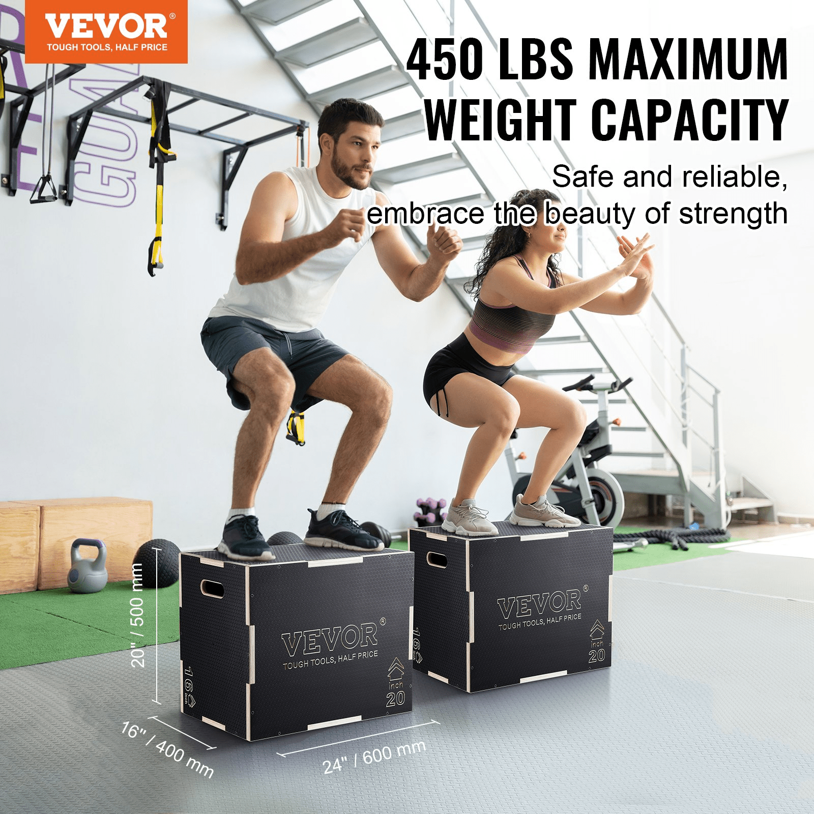VEVOR 3 in 1 Plyometric Jump Box, 24/20/16 Inch Wooden Plyo Box, Platform & Jumping Agility Box, Anti - Slip Fitness Exercise Step Up Box for Home Gym Training, Conditioning Strength Training, Black - GNS Beauty & Personal Care