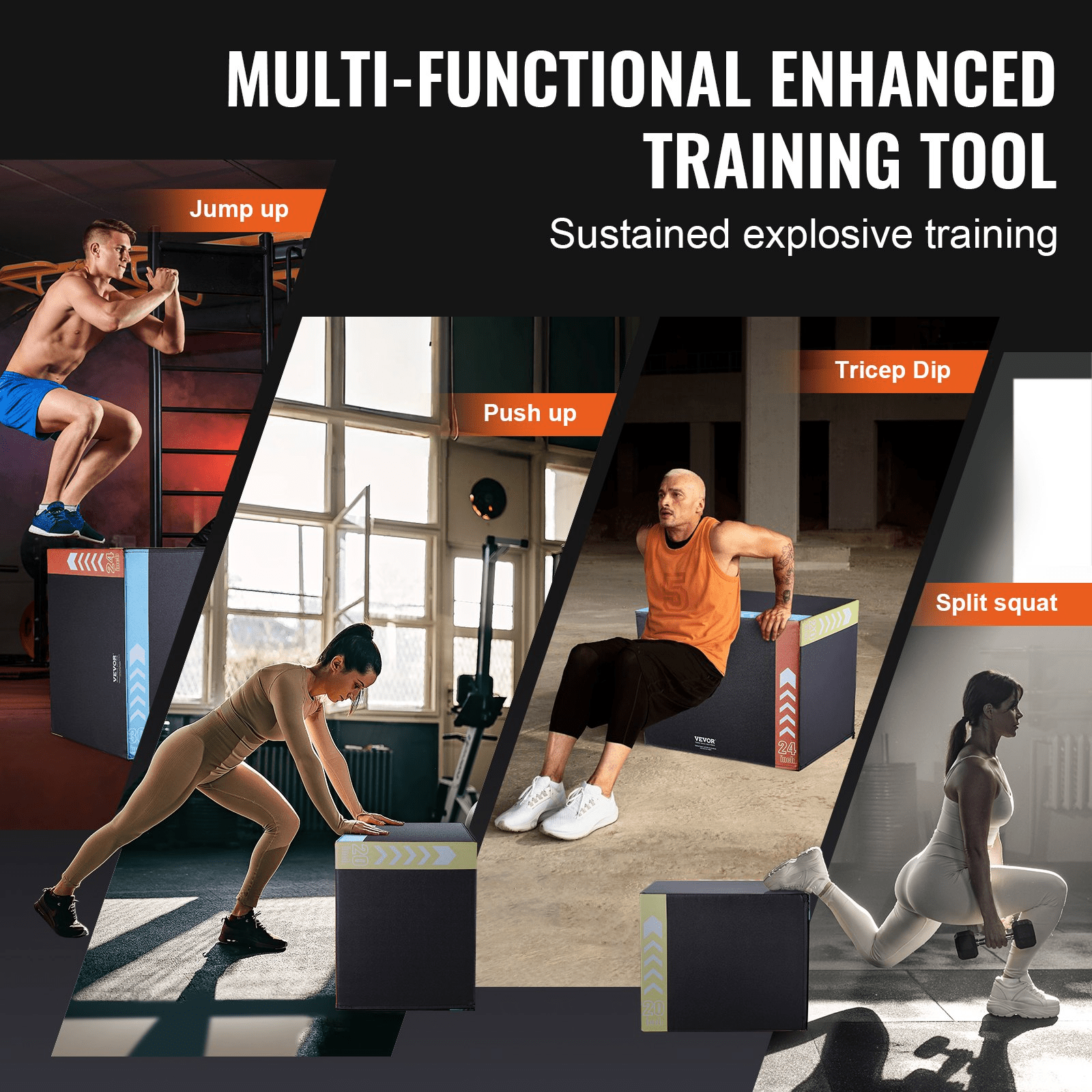 VEVOR 3 in 1 Plyometric Jump Box, 30/24/20 Inch Foam Plyo Box, Platform & Jumping Agility Box, Anti - Slip Fitness Exercise Step Up Box for Home Gym Training, Conditioning Strength Training, Black - GNS Beauty & Personal Care