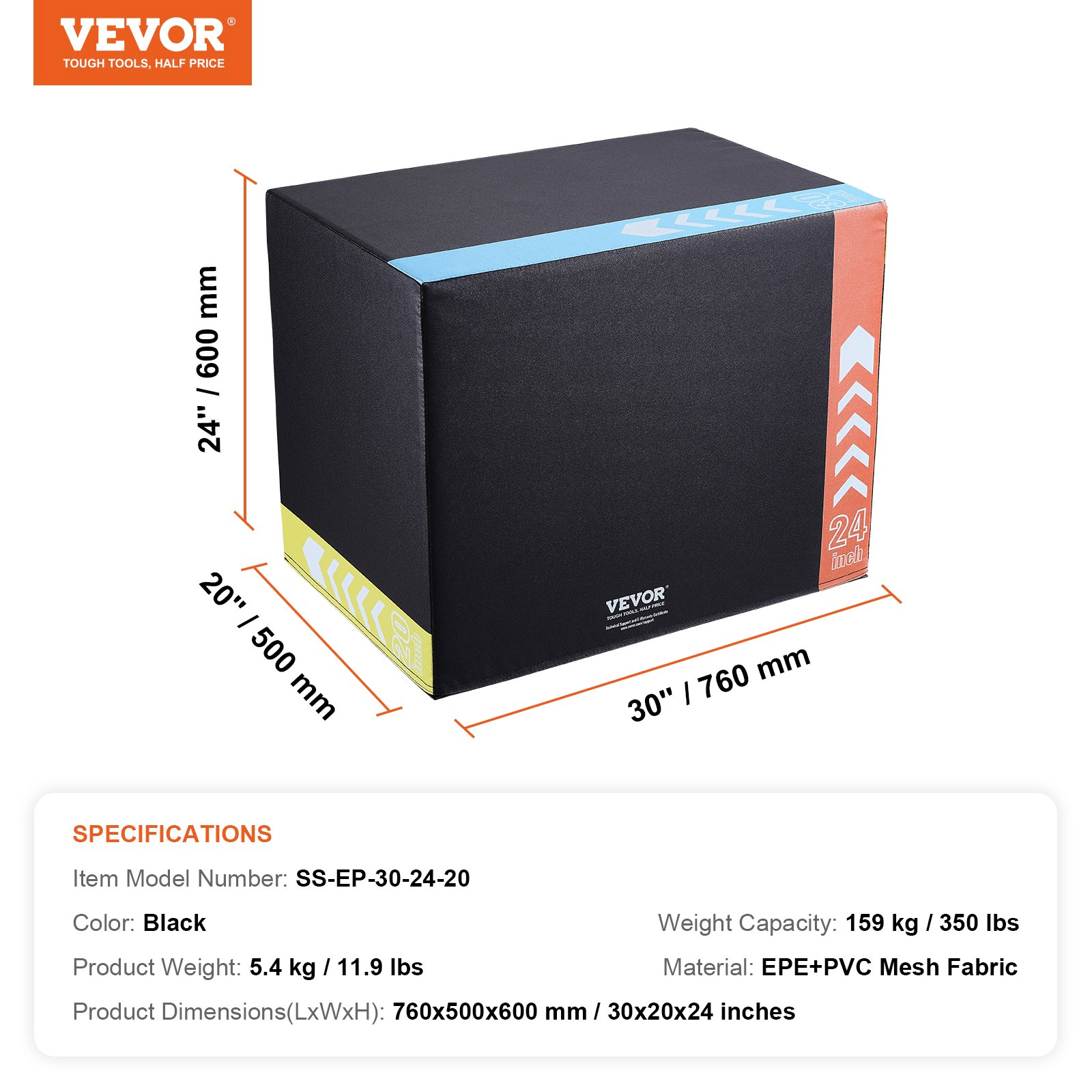 VEVOR 3 in 1 Plyometric Jump Box, 30/24/20 Inch Foam Plyo Box, Platform & Jumping Agility Box, Anti - Slip Fitness Exercise Step Up Box for Home Gym Training, Conditioning Strength Training, Black - GNS Beauty & Personal Care
