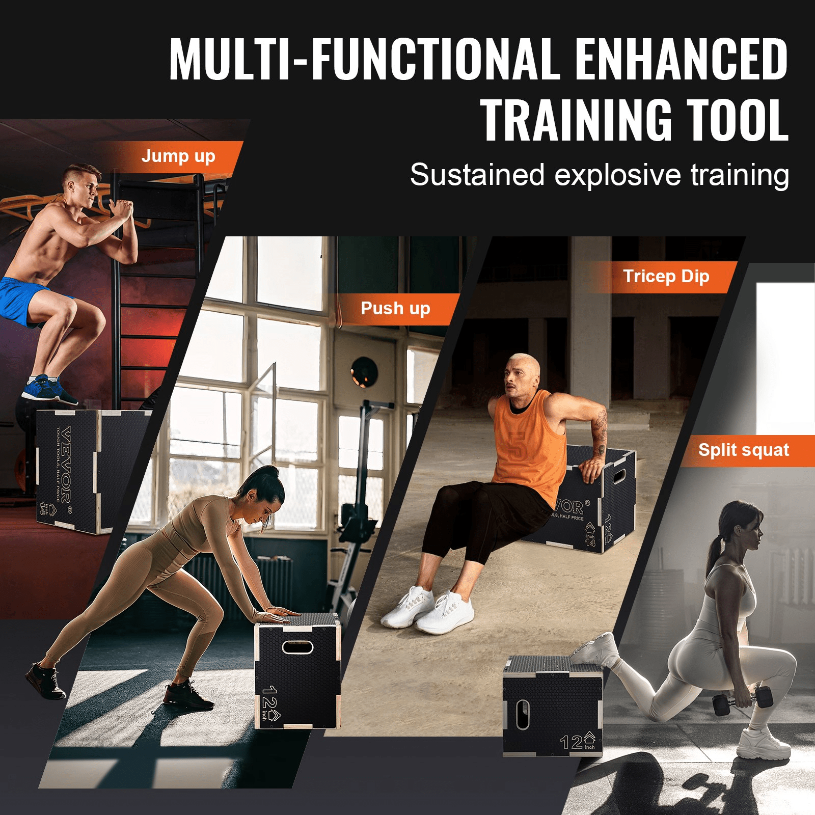 VEVOR 3 - in - 1 Wooden Plyometric Jump Box – Adjustable Training for Strength & Agility - GNS Beauty & Personal Care