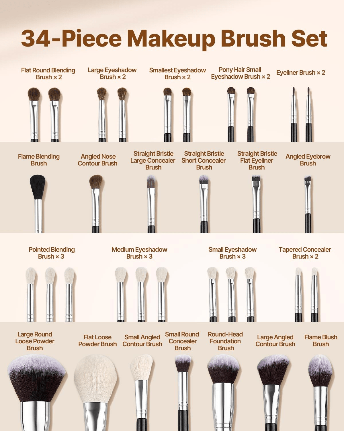 🖌️ VEVOR 34 - Piece Makeup Brush Set – Luxe Precision for Every Look - GNS Beauty & Personal Care
