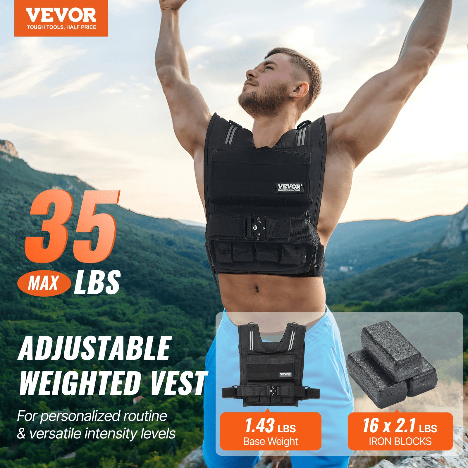 VEVOR 35lb Adjustable Weighted Vest for Men &amp; Women | Strength Training & Running - GNS Beauty & Personal Care