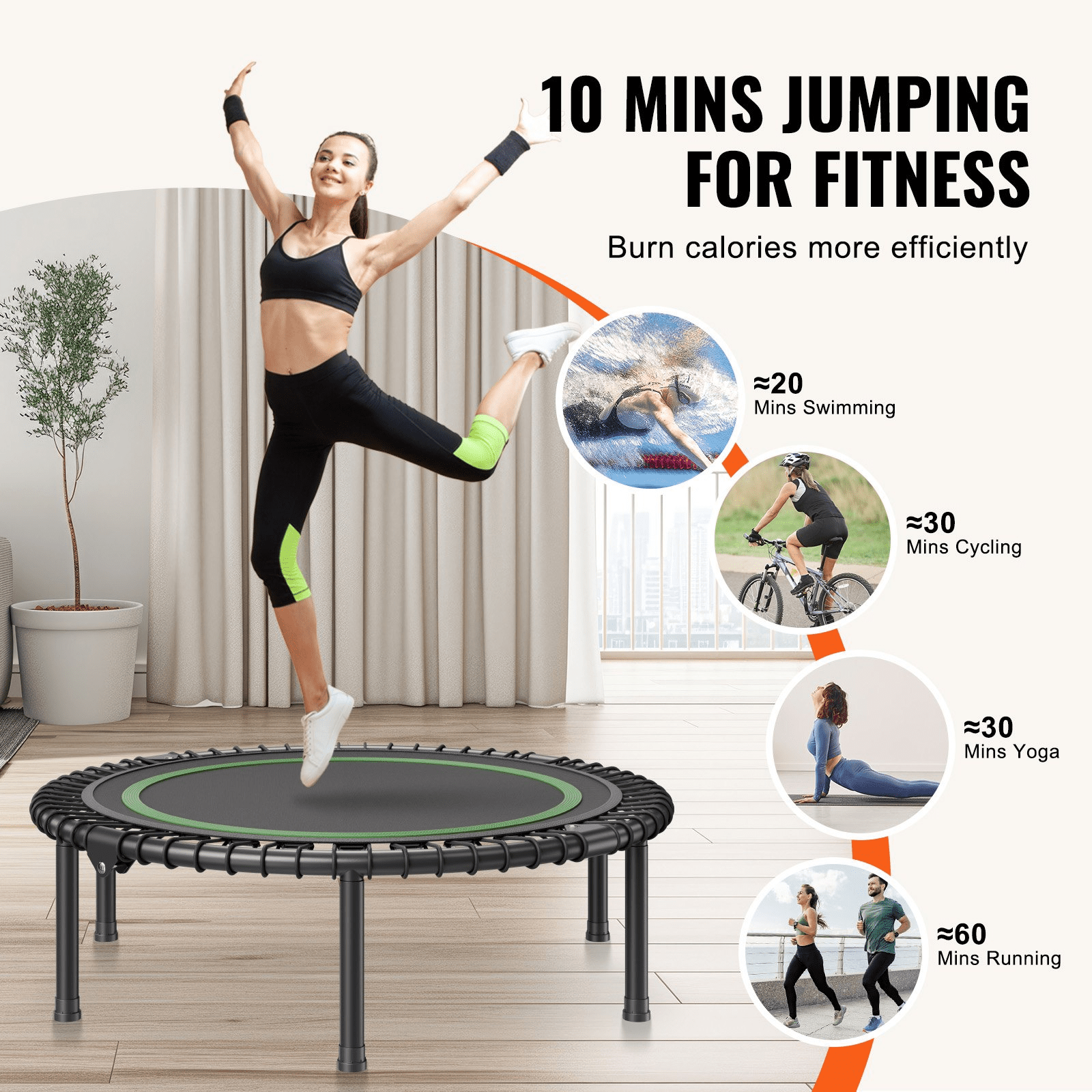 VEVOR 40" Foldable Mini Fitness Trampoline Adults Indoor Exercise Rebounder - GNS Beauty & Personal Care