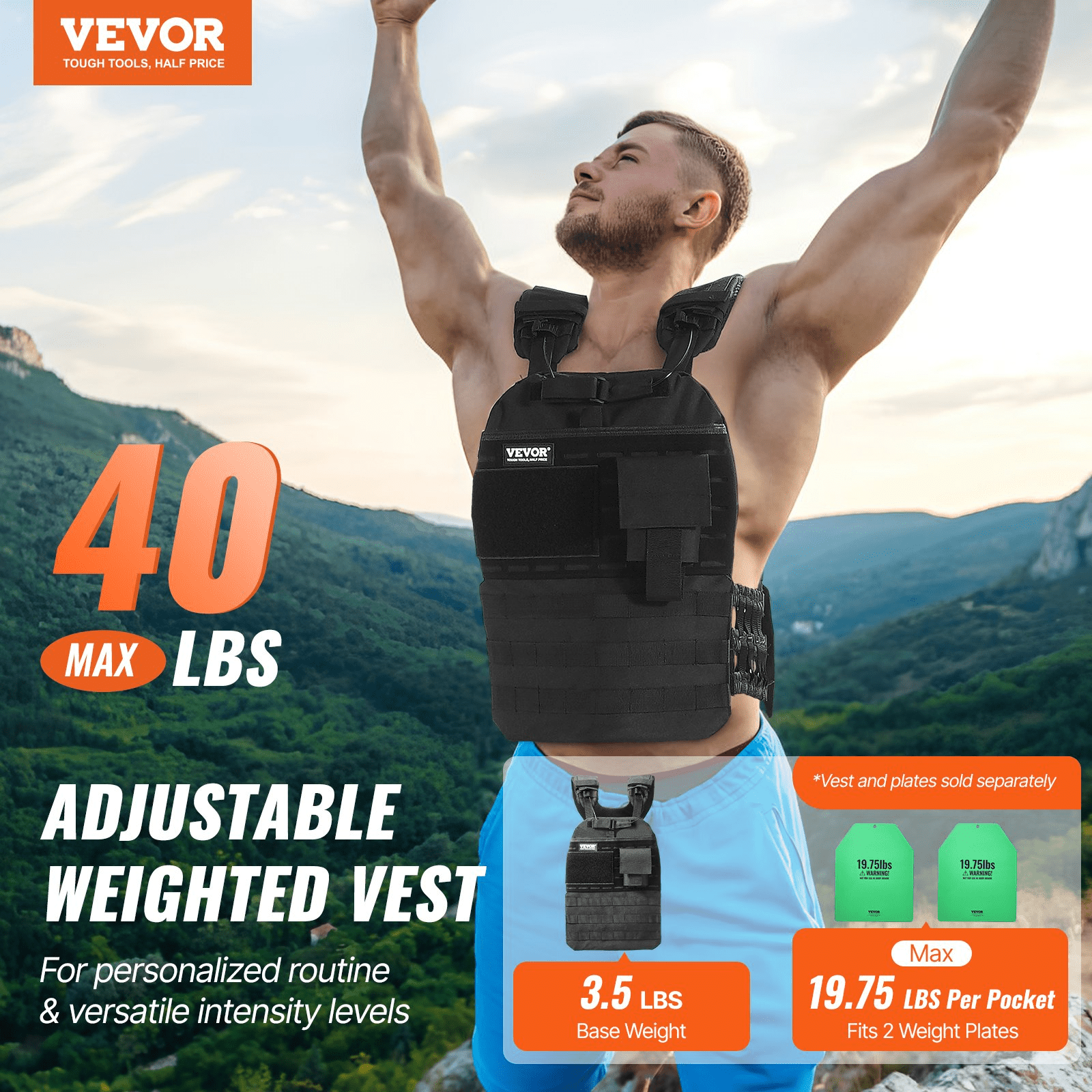 VEVOR 40lb Adjustable Weighted Vest for Men & Women | Strength Training & Running - GNS Beauty & Personal Care