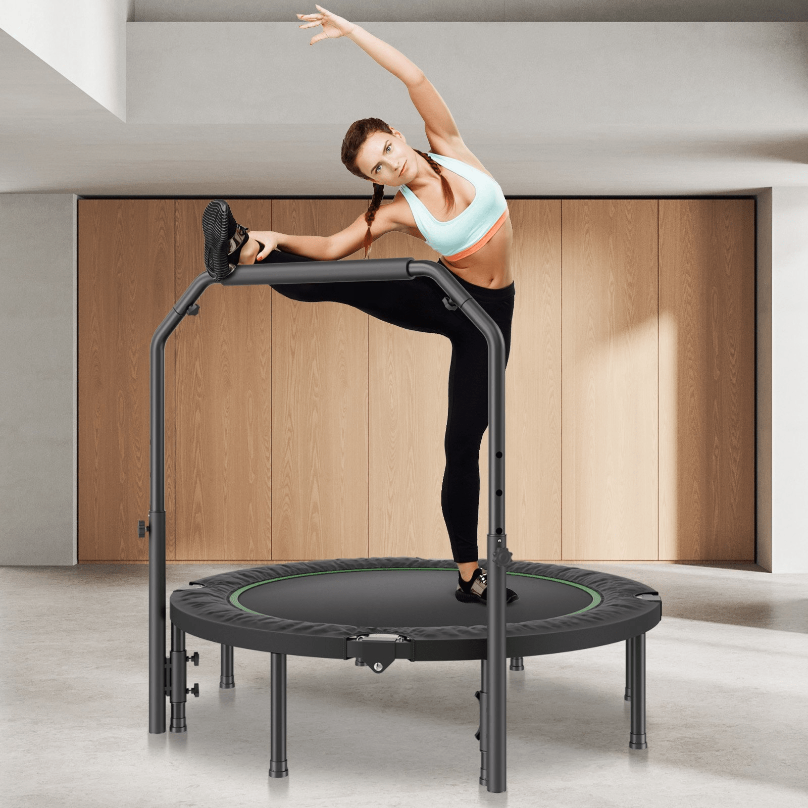 VEVOR 52" Foldable Mini Fitness Trampoline Adults Exercise Rebounder with Handle - GNS Beauty & Personal Care