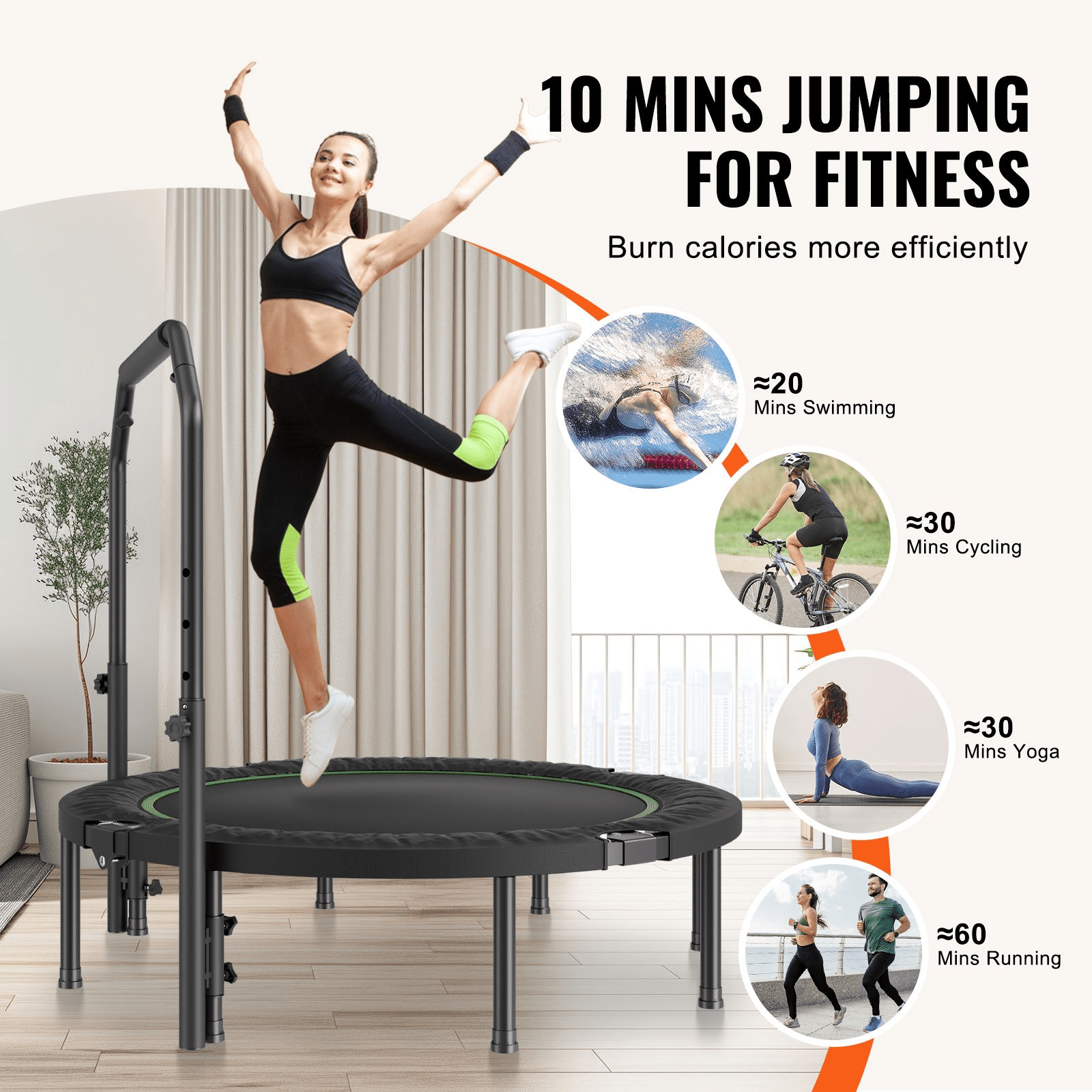VEVOR 52" Foldable Mini Fitness Trampoline Adults Exercise Rebounder with Handle - GNS Beauty & Personal Care