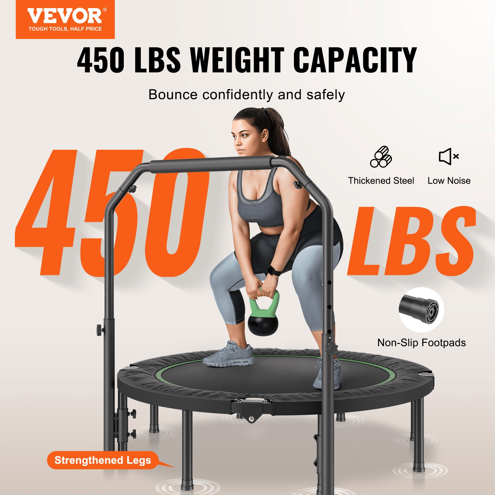 VEVOR 52" Foldable Mini Fitness Trampoline Adults Exercise Rebounder with Handle - GNS Beauty & Personal Care