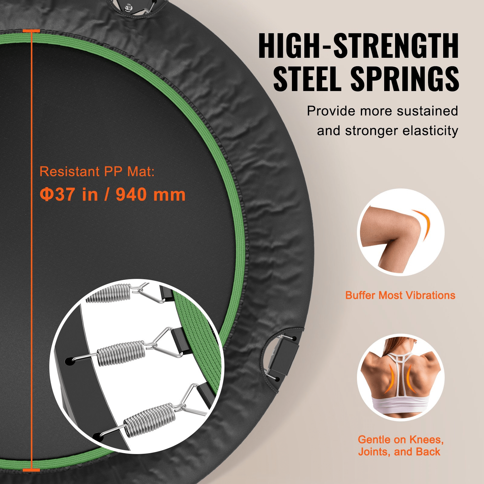 VEVOR 52" Foldable Mini Fitness Trampoline Adults Exercise Rebounder with Handle - GNS Beauty & Personal Care